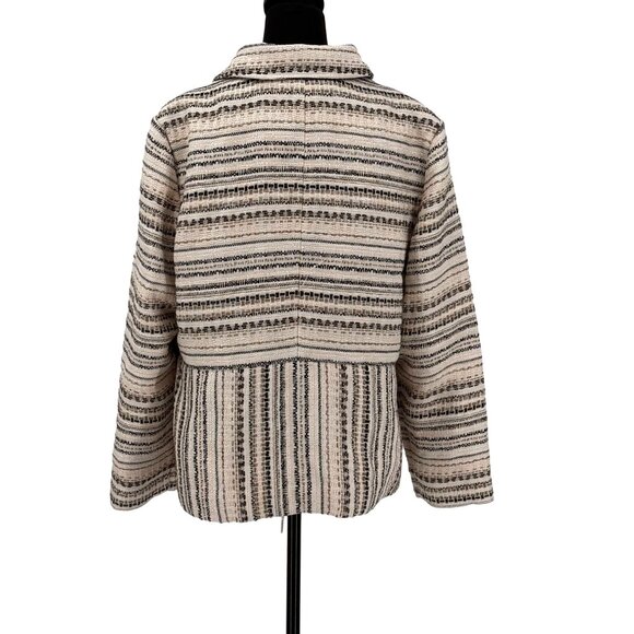 Chicos Tweed Zip Jacket Womens XL Striped Neutral Lagenlook Oversized Thick Boho - Picture 8 of 8